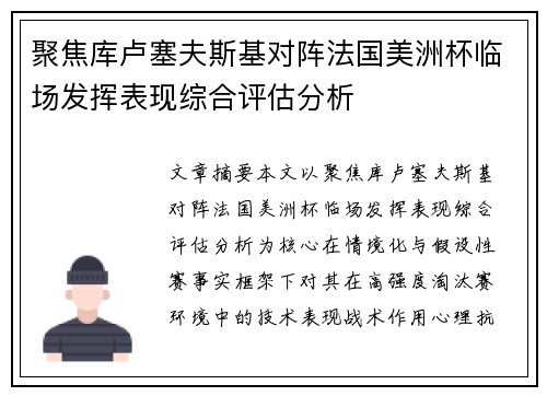 聚焦库卢塞夫斯基对阵法国美洲杯临场发挥表现综合评估分析